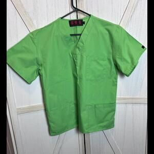 Beverly Hills Unisex Scrub Top Size Medium Short Sleeve V neck Three Pocket